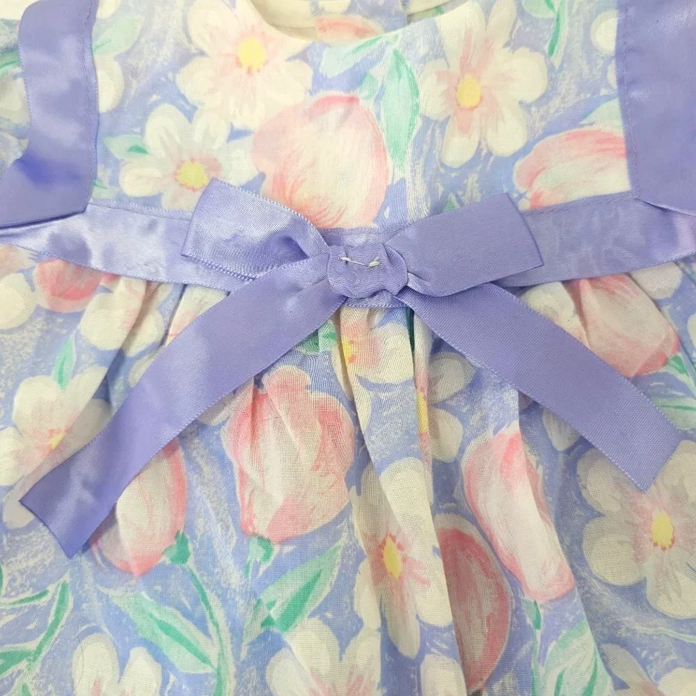 60s Cutest One Baby Girl Dress Puff Sleeve Button Close Cotton Poly Infant 12 Mo